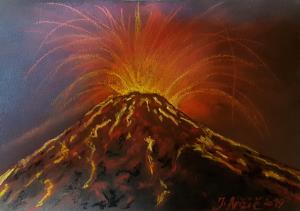 Delujoči vulkan (Pastel,  21x30 - 2019) - Jože Anžič